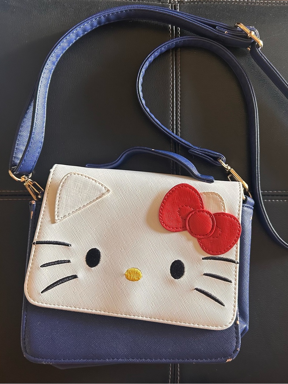 Original Sanrio Navy and White Crossbody Bag with Red Bow Accent